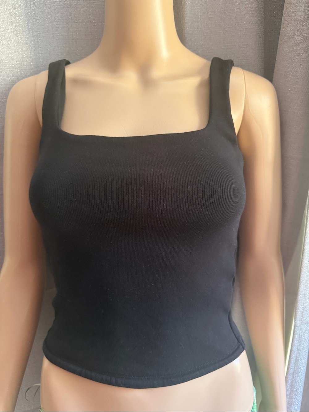 Zara Black Ribbed Square-Neck Tank - Picture 2 of 5